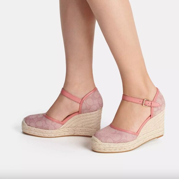NIB - COACH Raine Espadrille In Signature Jacquard Sandal - size 5 US Pink - Picture 6 of 16
